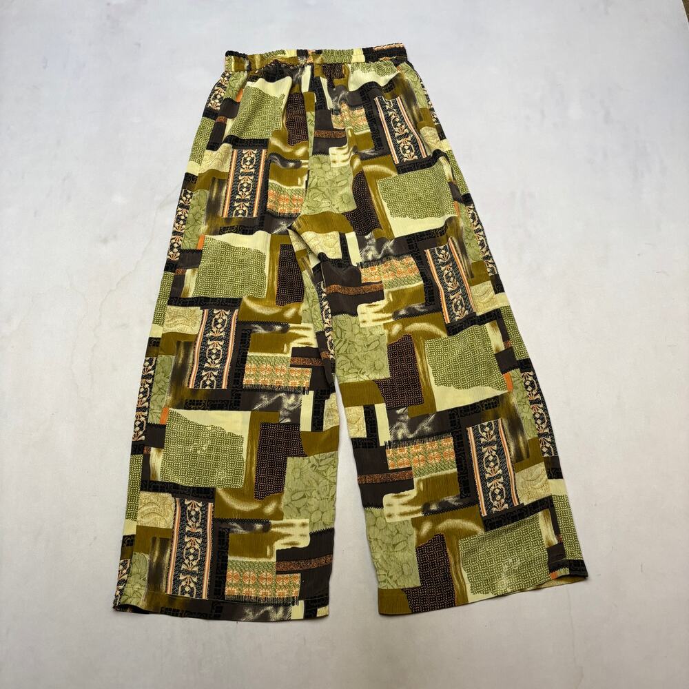 Vintage 80s Chloe Patchwork Plisse Pants Women Wide Leg Stretch - Picture 3 of 10